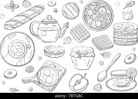 delicious waffles at white background. hand drawn vector illustration ...