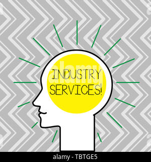 Text sign showing Industry Services. Business photo text type of business that provides services to customers Outline Silhouette Human Head Surrounded Stock Photo