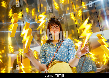 Great British Bake Off contestant Kim-Joy explores the Pokémon: Detective Pikachu pop-up in London, where she is hosting Pikachu inspired cupcake icing classes. Other workshops include Psyduck inspired massage and recharging yoga. The Pokémon: Detective Pikachu pop-up is open to the public on Friday 3rd and Saturday 4th May in Covent Garden, London, ahead of the film’s release on 10th May.  Featuring: Kim-Joy Where: London, United Kingdom When: 03 May 2019 Credit: Ben Queenborough/PinPep/WENN.com Stock Photo