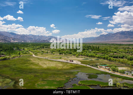 Beautiful panorama of green Indus valley near the Leh city in Ladakh, India. Stock Photo