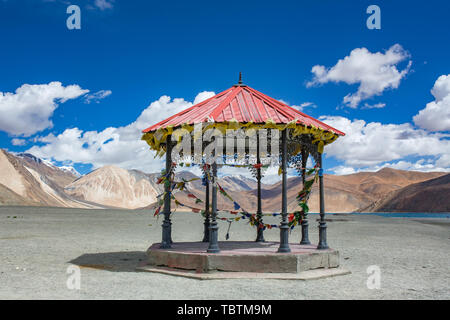 Red pavilion at Pangong tso lake in Ladakh, India Stock Photo