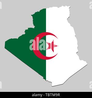 Map of Algeria with national flag. Vector Illustration Stock Vector