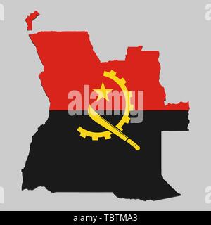 Map of Angola with national flag. Vector Illustration Stock Vector