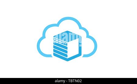 Blue Cloud Server Machine Logo Symbol Design Illustration Stock Vector