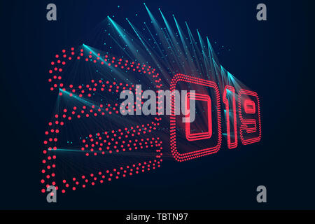 Point lines make up 2019 tech sense 3d numbers Stock Photo