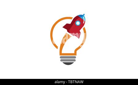 Creative Rocket Lamp Idea Light Logo Design Illustration Stock Vector