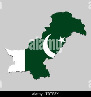 Map of Pakistan with national flag. Vector Illustration Stock Vector