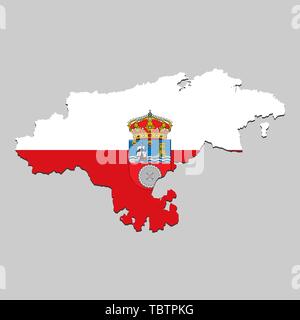 Map of Cantabria is a state Spain with flag. Vector Illustration Stock Vector