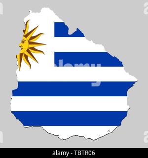 Map of Uruguay with national flag. Vector Illustration Stock Vector