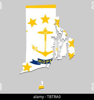 Map of Rhode Island is a state USA with flag. Vector Illustration Stock Vector