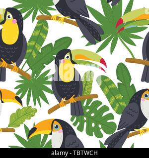 Seamless pattern with cute toucans from the jungle Stock Vector