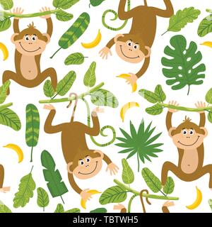 Seamless pattern with cute monkeys from the jungle Stock Vector