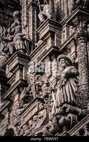 Spain Galicia Santiago de Campostela Cathedral Facade detail Stock Photo