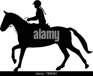 young woman riding horse silhouette. Equestrian sport. Equestrian dressage - vector Stock Vector