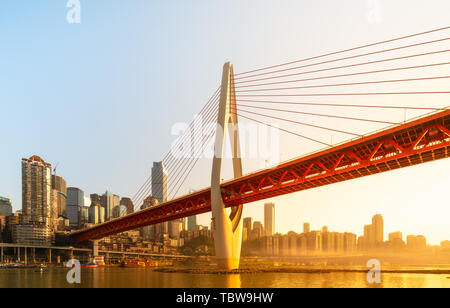 Architectural Scenery of Qianyu Gate Bridge in Chongqing Stock Photo