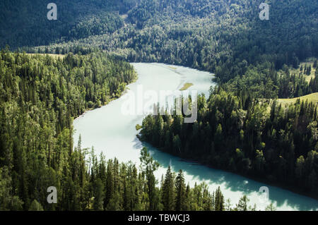 Natural Scenery of Yueliang Bay, Kanas, Xinjiang Stock Photo