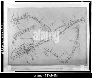 MAP OF THE OHIO CANAL, INCLUDING LOCK 37 (14 MILE LOCK). MADE UNDER THE DIRECTION OF THE BOARD OF PUBLIC WORKS, DECEMBER 1912. SCALE 80'=1'. PROPERTY OF AMERICAN STEEL AND WIRE COMPANY, CLEVELAND, OHIO.  Ohio and Erie Canal, Lock No. 37, At Canal and Fitzwater Roads, Valley View, Cuyahoga County, OH Stock Photo