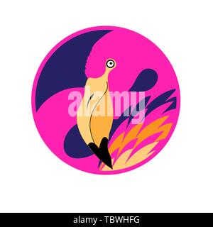 Vector gorgeous graphic portrait of a pink flamingo in a circle. Sample design for t-shirt or poster. Stock Vector