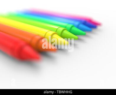 3D rendering of multiple crayons isolated on white studiobackground. Stock Photo