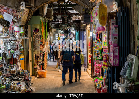 Jerusalem,Israel,28-march-2019:people shopping in the souk or the old market in the streets of the old city of jerusalem Stock Photo