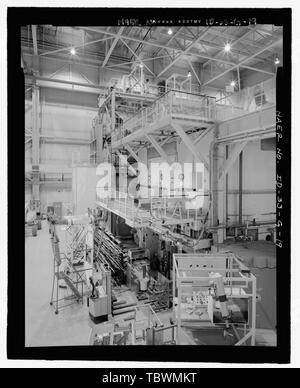 MTR BUILDING INTERIOR, TRA603. CAMERA IS AT NORTH END OF SECOND FLOOR BALCONY LOOKING TOWARDS WORK PLATFORMS ON NORTH FACE OF REACTOR. BRIDGE TO THIRD FLOOR BALCONY FROM TOP OF REACTOR IS AT UPPER RIGHT OF VIEW. CAMERA FACING EASTERLY. INL NEGATIVE NO. HD4641. Mike Crane, Photographer, 22005  Idaho National Engineering Laboratory, Test Reactor Area, Materials and Engineering Test Reactors, Scoville, Butte County, ID Stock Photo