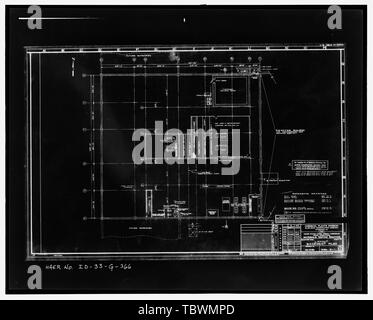 MTR WING, TRA604. BASEMENT FLOOR PLAN. FIREPROOF RECORD ROOM BELOW COUNTING ROOM. HEATING AND COOLING EQUIPMENT. UNSPECIFIED EXPANSION AREA ALONG WEST WALL. BLAWKNOX 315041, 71950. INL INDEX NO. 531060400098100007, REV. 1.  Idaho National Engineering Laboratory, Test Reactor Area, Materials and Engineering Test Reactors, Scoville, Butte County, ID Stock Photo