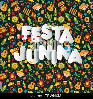Festa Junina village festival in Latin America. Icons set illustration. Stock Vector