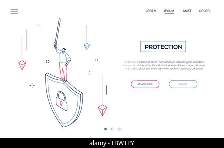 Protection concept - line design style isometric web banner Stock Vector