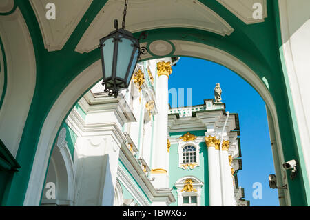 St Petersburg, Russia - April 5, 2019. Winter Palace and the arch of Hermitage with lantern on the ceiling. St Petersburg historic city landmarks Stock Photo