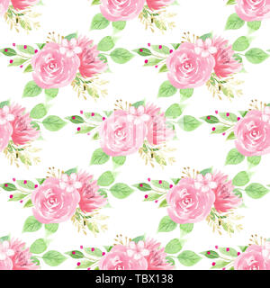 Rose, lotus and sakura raster seamless pattern Stock Photo