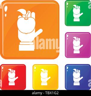 Apple in hand icons set vector color Stock Vector