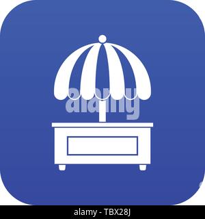 Shopping counter with umbrella icon digital blue Stock Vector