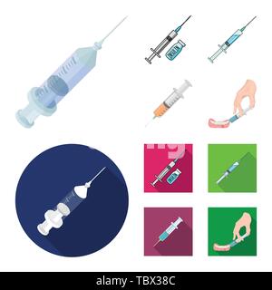 Vector illustration of vaccine and syringe logo. Collection of vaccine and antibiotic stock symbol for web. Stock Vector