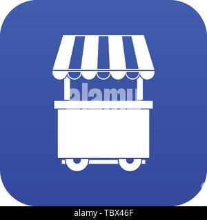 Food trolley with awning icon digital blue Stock Vector