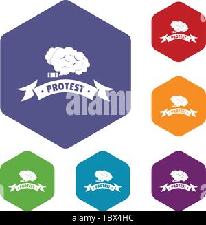 Protester smoke icons vector hexahedron Stock Vector
