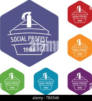 Social protest riot icons vector hexahedron Stock Vector
