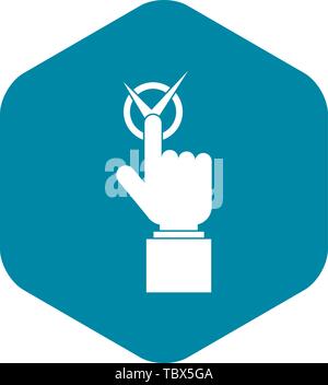 Hand finger pressing button with tick icon Stock Vector