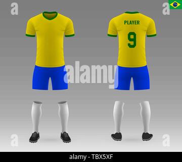 Soccer jersey or football kit template design for South Korea national  football team. Front and back view soccer uniform. Football t shirt mock up  with flat logo design. Vector Illustration Stock Vector