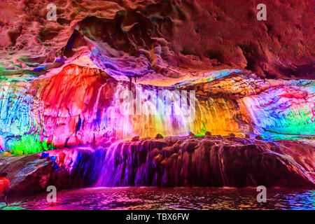 Dakou Rock Underground River Karst Cave Waterfall, Lianzhou, China Stock Photo