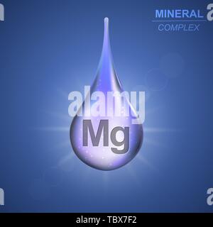 Magnesium Mineral shining blue drop icon .Mineral complex background Stock Vector