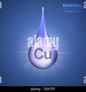 Copper Mineral shining blue drop icon .Mineral complex background Stock Vector