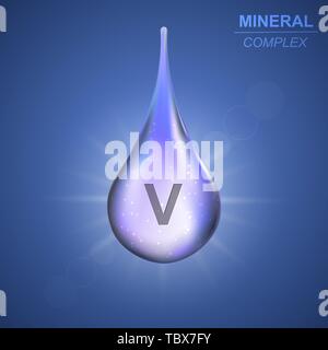 Vanadium Mineral shining blue drop icon .Mineral complex background Stock Vector