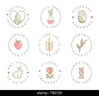 Set of eco product logos, natural organic icons. Stock Vector