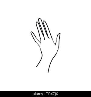 Woman's hand collection line. Vector Illustration of female hands of different gestures - victory, okay. Lineart in a trendy minimalist style. Logo design, hand cream, nail Studio, posters, cards. Stock Vector