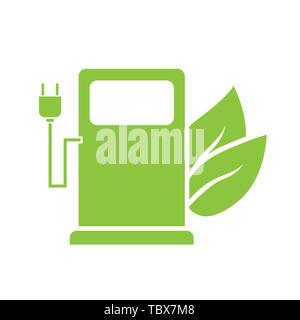Green Charging station for electric car with green leaves icon. Vector illustration Stock Vector