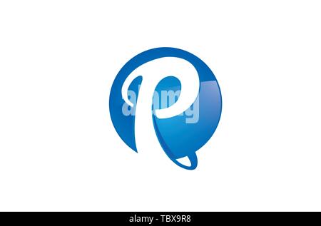 Creative Blue P Letter Circle Vector Logo Design Illustration Stock Vector
