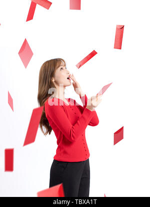 Red envelopes rain beauty on white background Stock Photo