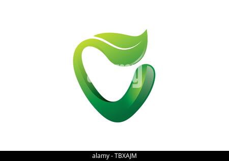 Creative Green V Letter Leaf Symbol Vector Logo Design Illustration Stock Vector