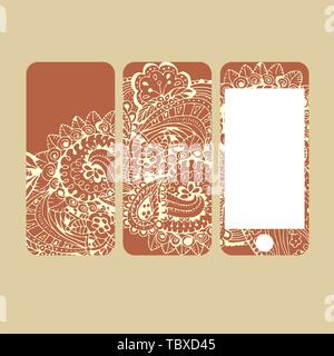Mobile phone cover back and screen, pattern.  Vector illustration, template for phone case. Editable element under clipping mask. Stock Vector
