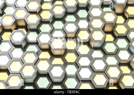 Golden hexagonal metallic background, three-dimensional rendering Stock Photo